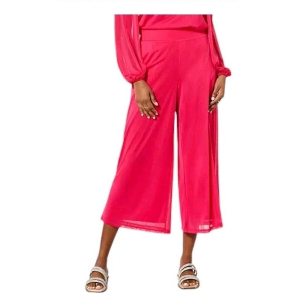G by Giuliana Pants Sz L Aria Mesh Pink Wide Leg Cropped Lounge Lined Pockets